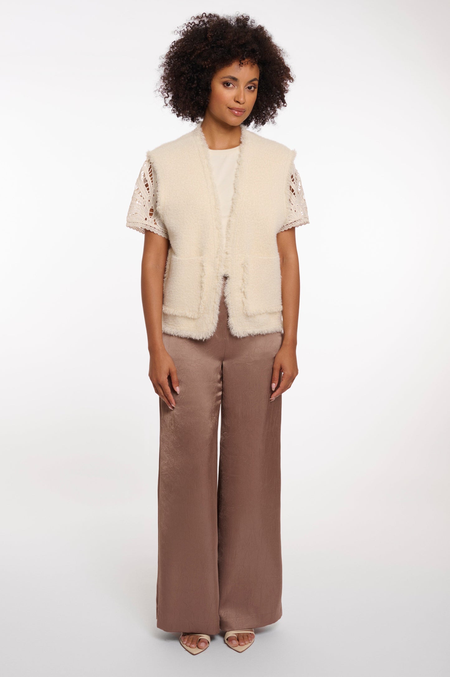 Rino & Pelle Jackets Vita Waistcoat with Fringe Detail in Birch