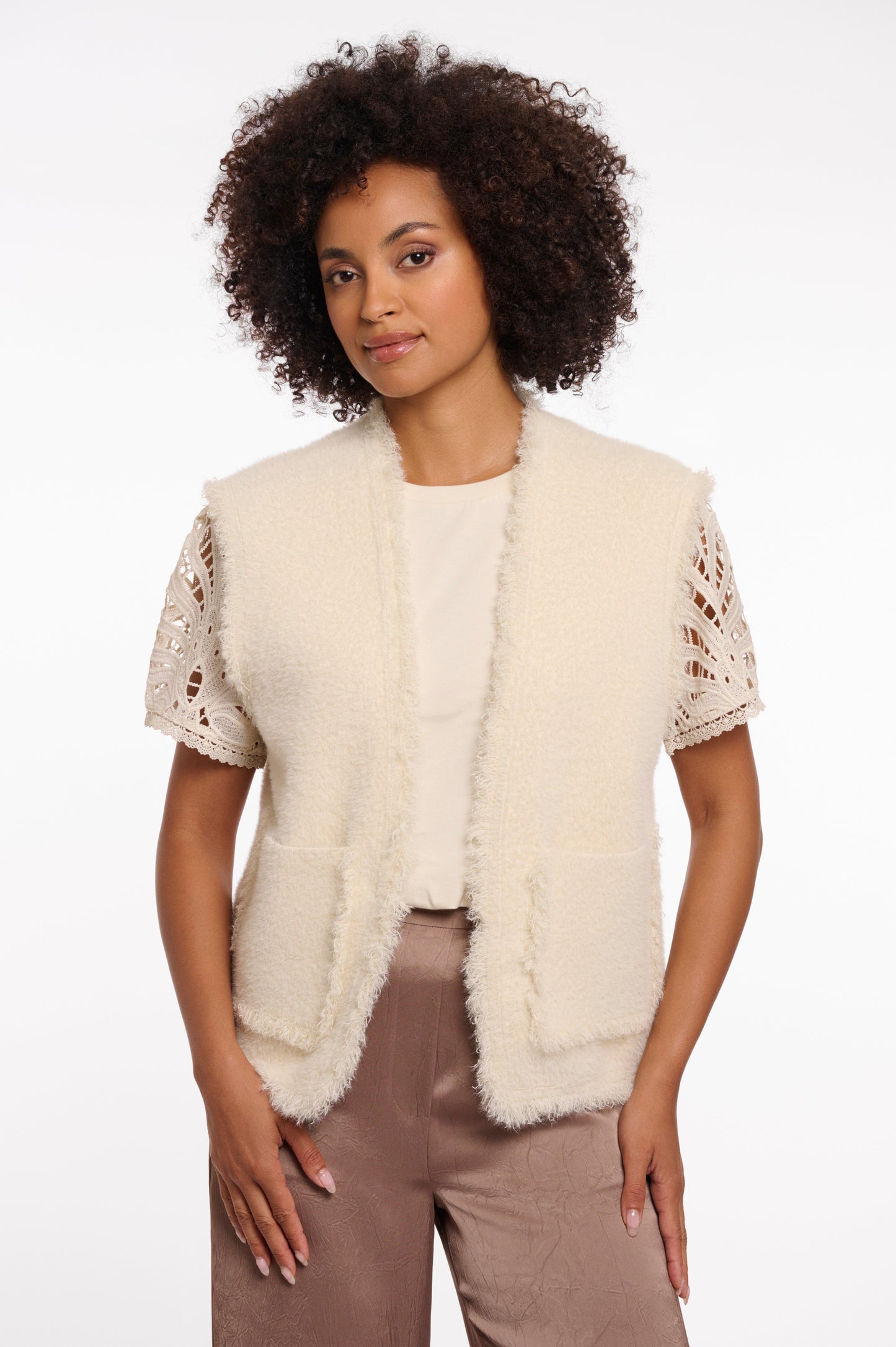 Rino & Pelle Jackets Vita Waistcoat with Fringe Detail in Birch