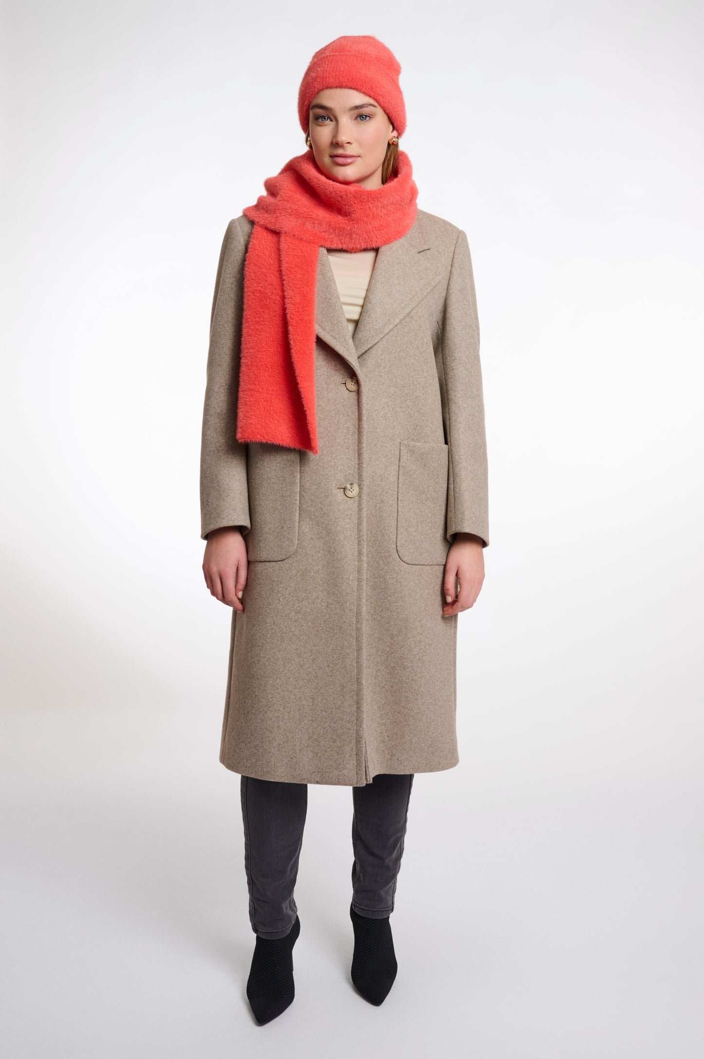 Rino & Pelle Scarf Leah Knitted Scarf in Bright Coral