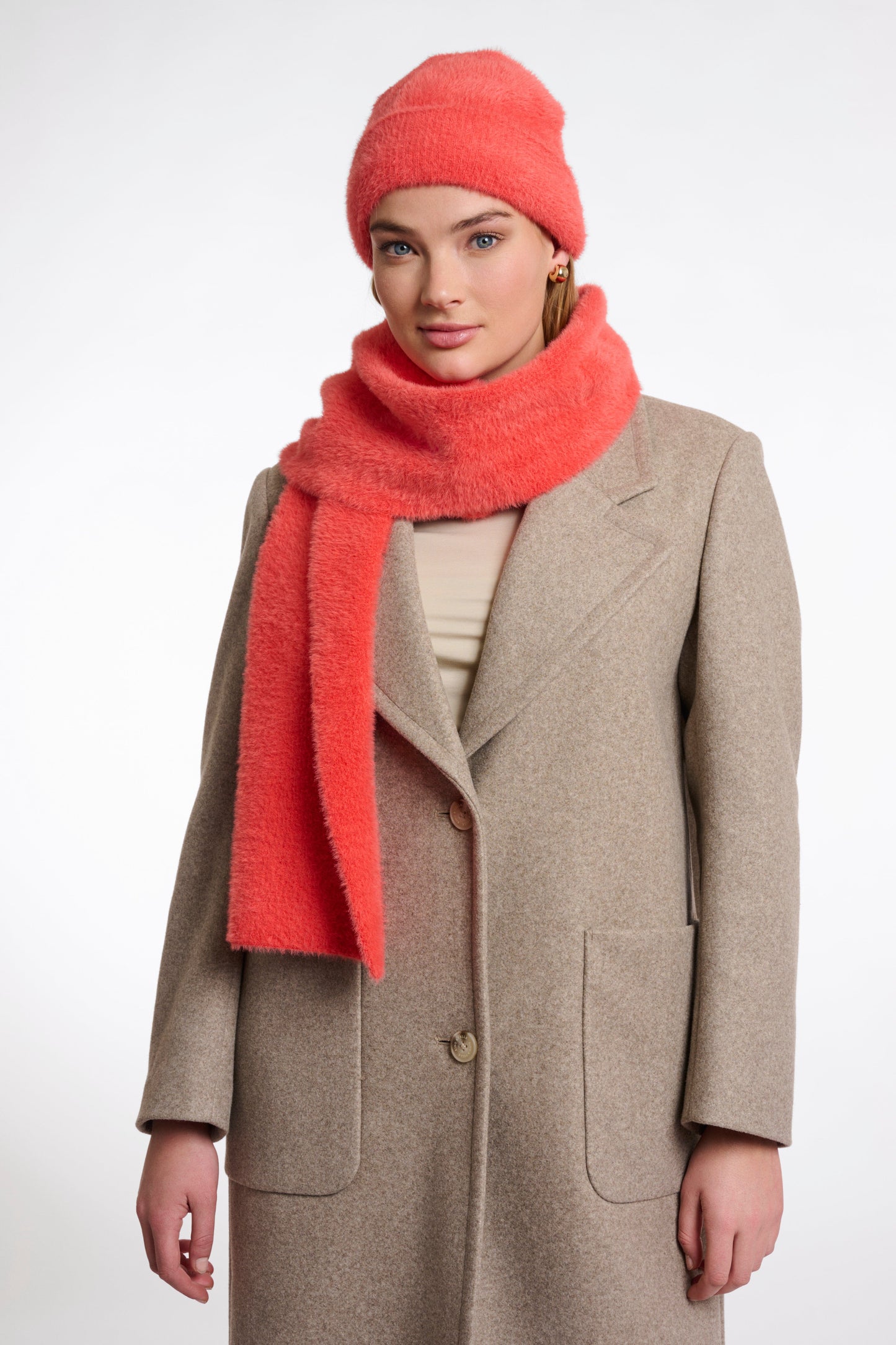 Rino & Pelle Scarf Leah Knitted Scarf in Bright Coral
