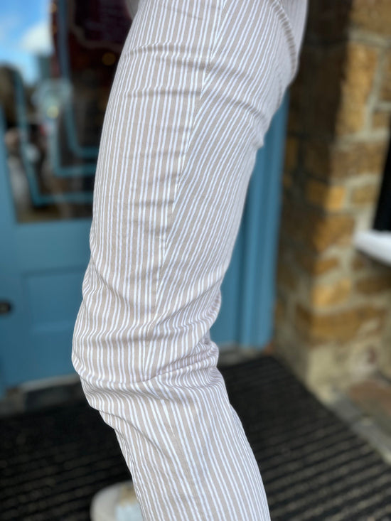 Robell Trousers Bella Sand Pinstripe Trousers