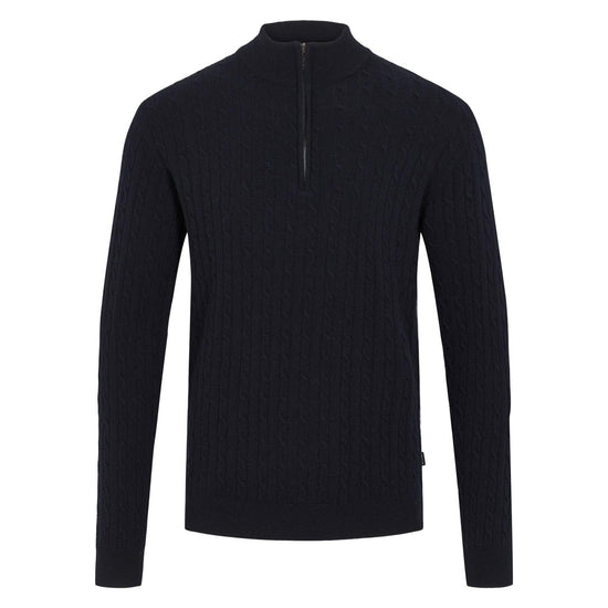 SAND - Mens Ibro Merino Half Zip Cable Knit in Black