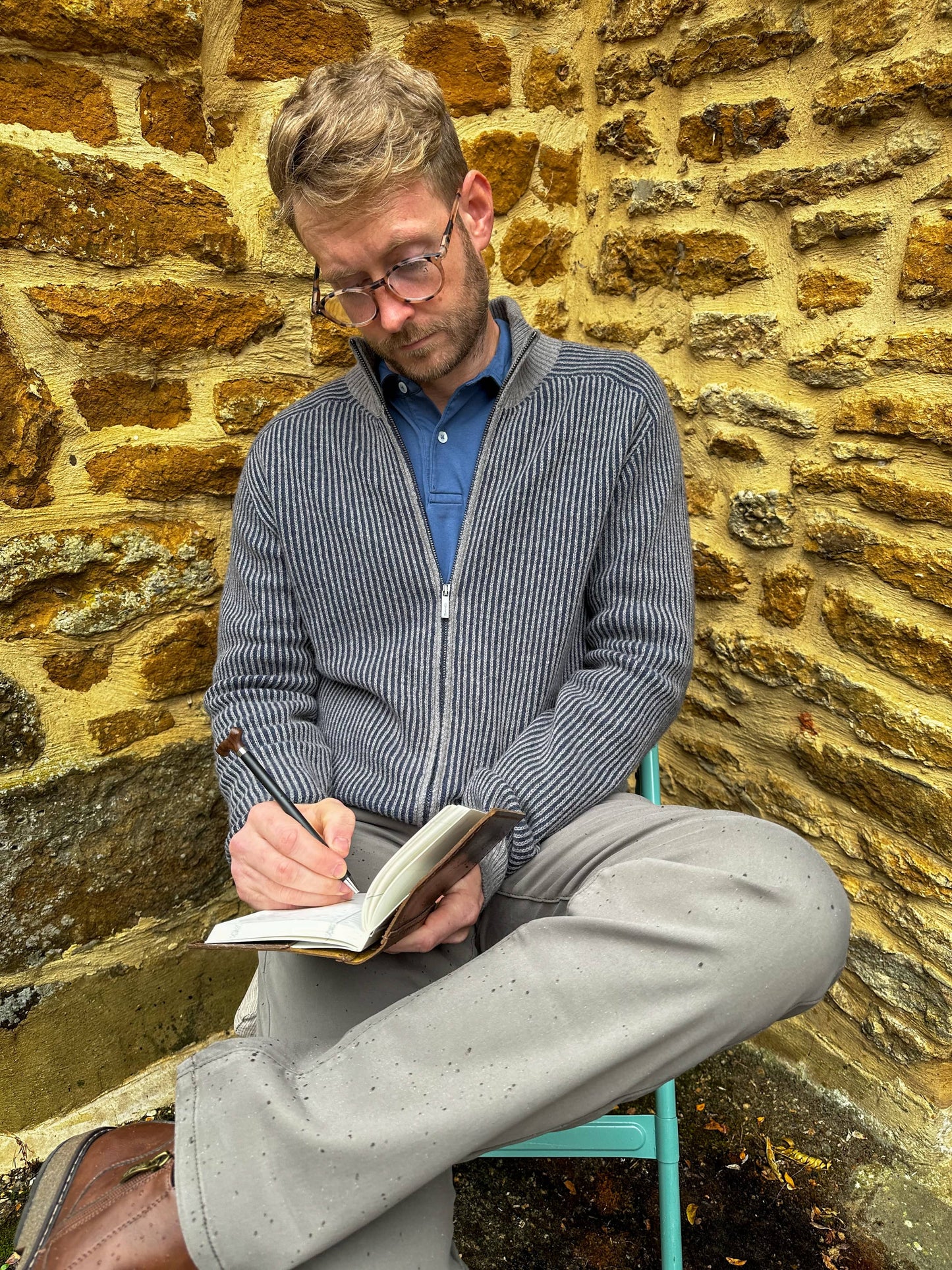 SAND - Mens Mens Knitwear Ingram Full Zip Knit in Navy & Grey