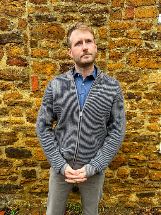 SAND - Mens Mens Knitwear Ingram Full Zip Knit in Navy & Grey