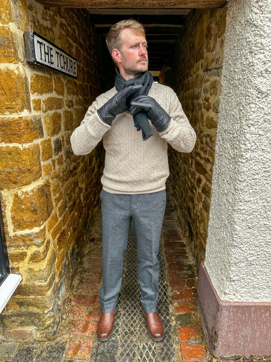 SAND - Mens Mens Knitwear Sand Cable Knit Half-Zip Jumper