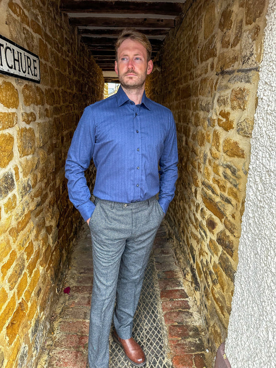 SAND - Mens Mens Shirts Slate Blue Flannel Shirt