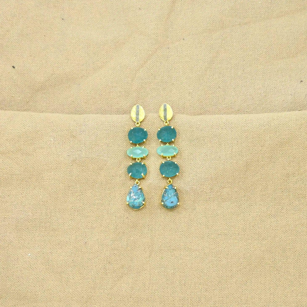 Aubrey Earrings Gold in Blue Turquoise, Jade & Chalcedony