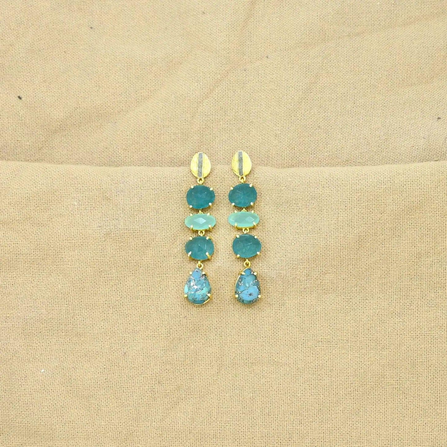 Schmuckoo Berlin Aubrey Earrings Gold in Blue Turquoise, Jade & Chalcedony