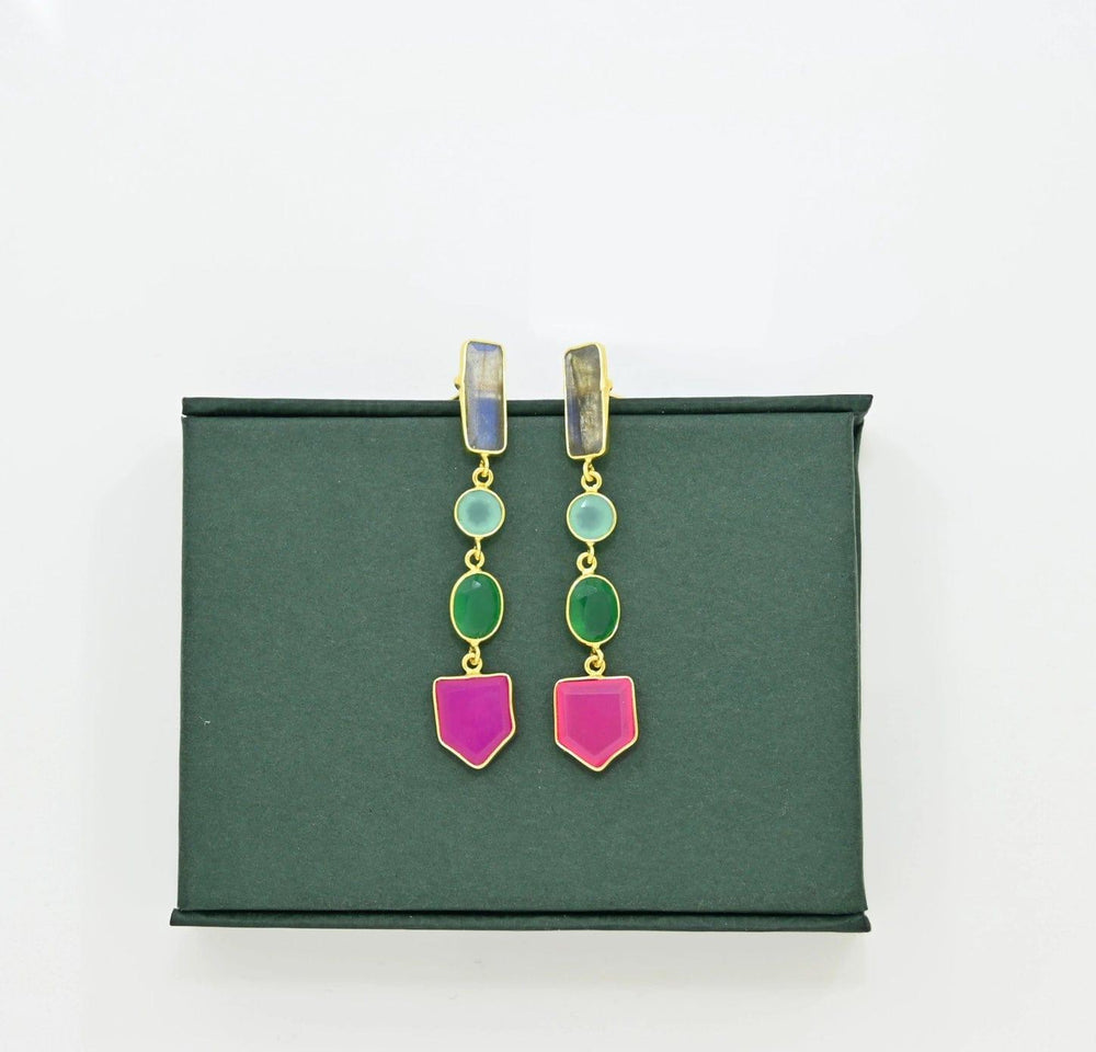 Schmuckoo Berlin Earrings Multicolour Earrings Gold in Pink Fuchsia, Chalcedony & Onyx