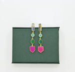 Multicolour Earrings Gold in Pink Fuchsia, Chalcedony & Onyx
