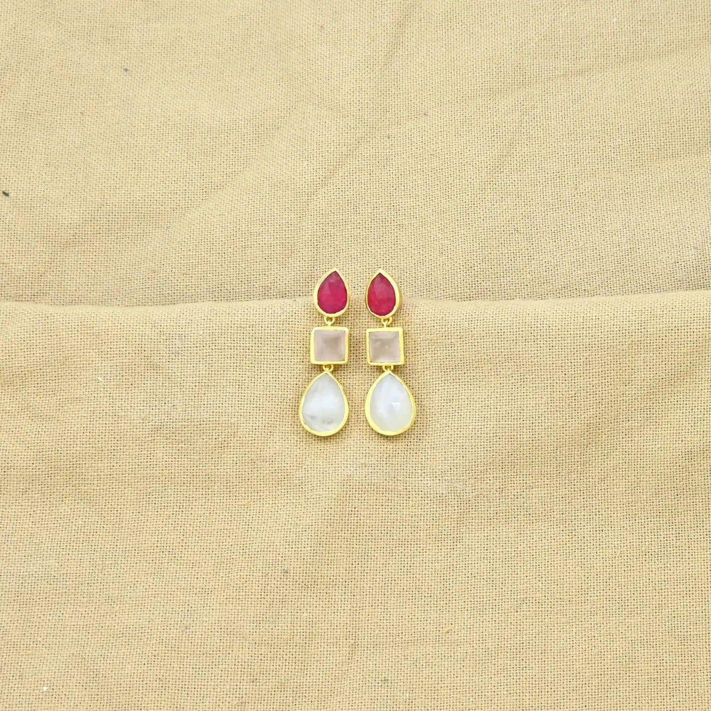 Schmuckoo Berlin Earrings Ophelia Earrings Gold in Rose Quartz, Pink Jade & Moonstone