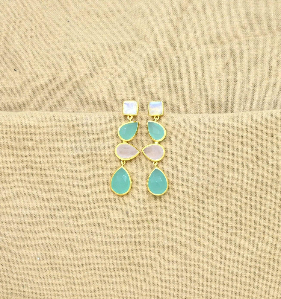 Schmuckoo Berlin Earrings The Prom Earring Gold in Rose Quartz, Moonstone & Chalcedony