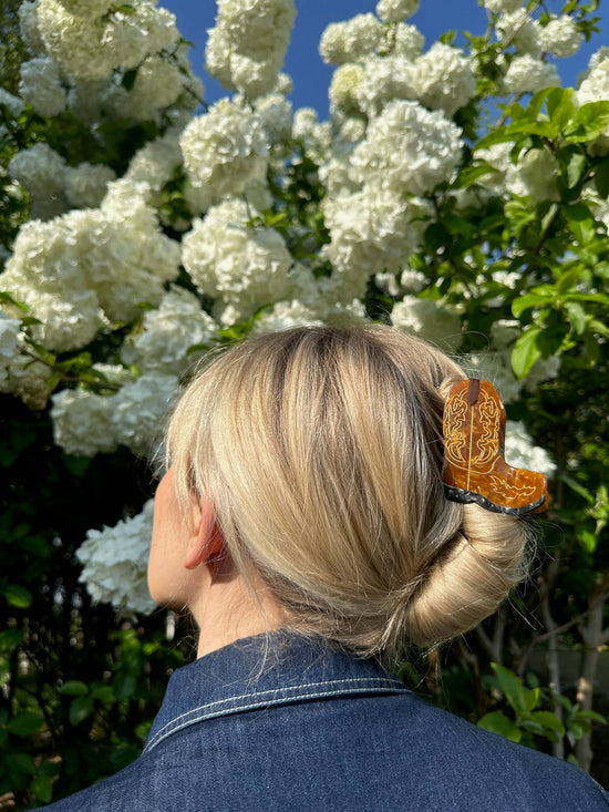 Solar Eclipse Accessories Hand-painted Western Cowboy Boot Claw Hair Clip | Eco: Brown