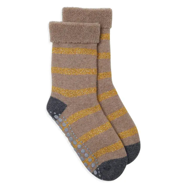 Somerville Slipper Socks Slipper Socks ONE SIZE Slipper Socks Glitter Stripe - Camel/Gold Stripe