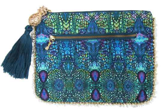 Sophia Alexia Blue Iguana Clutch Bag