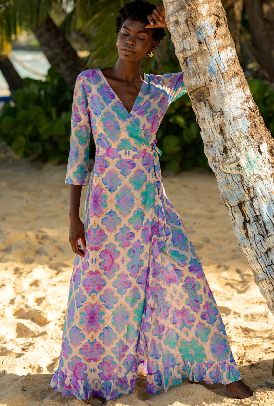 Orchid Paradise Ruffle Wrap Dress NELLIE DOVE