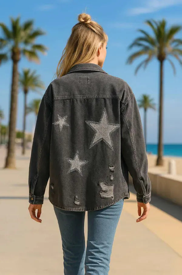 Sorena Handmade Jackets ONE UNIVERSAL SIZE Bedazzled Star Denim Jacket
