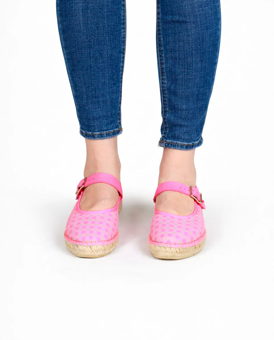 Star Love Ladies Shoes Jane Espadrilles in Fluorescent Gingham Pink