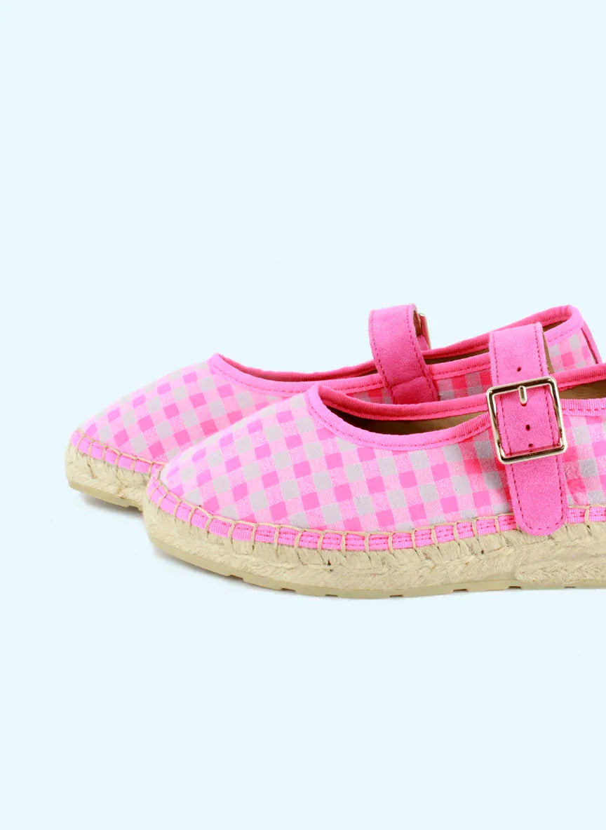 Star Love Ladies Shoes Jane Espadrilles in Fluorescent Gingham Pink