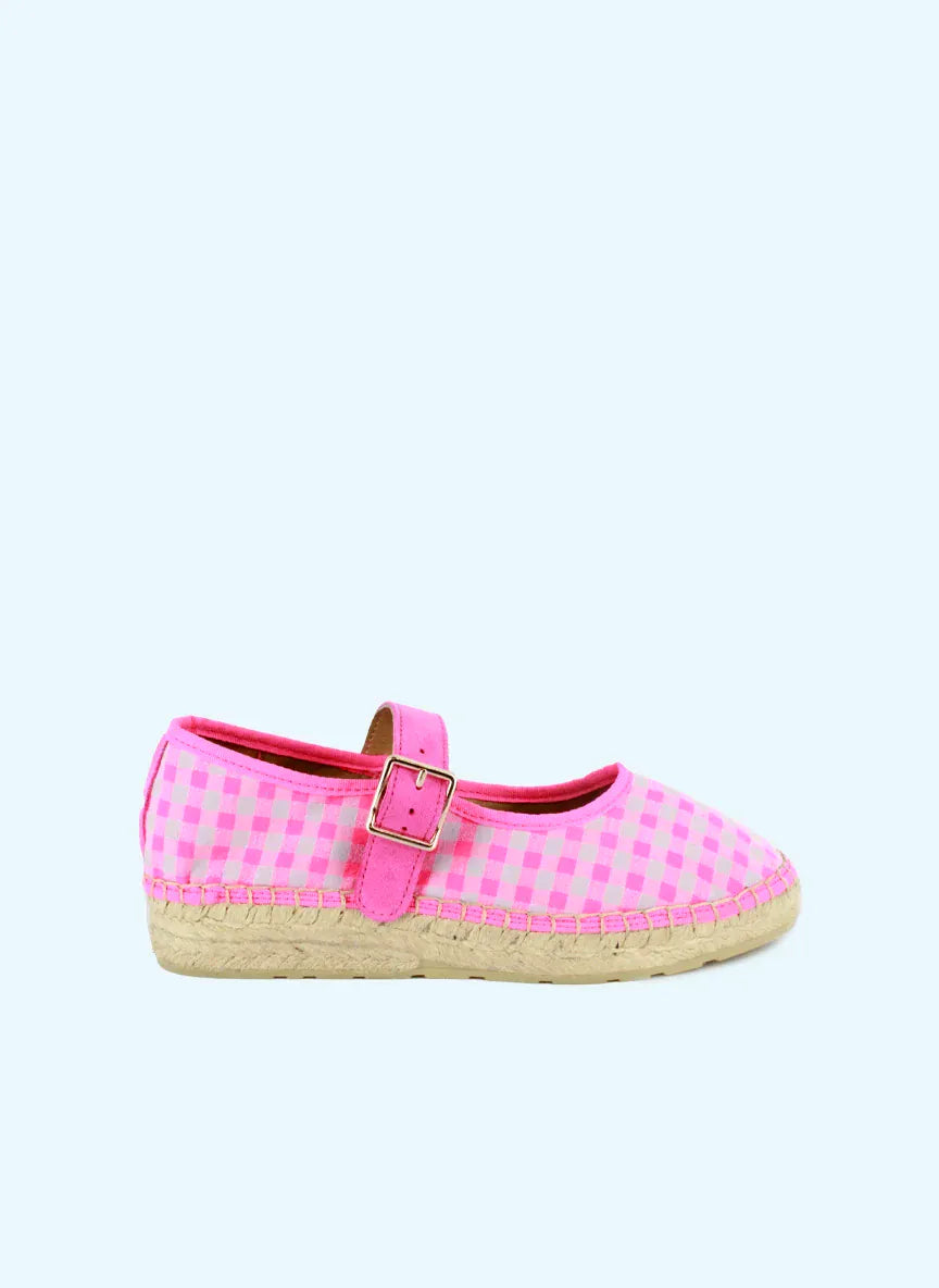 Star Love Ladies Shoes Jane Espadrilles in Fluorescent Gingham Pink