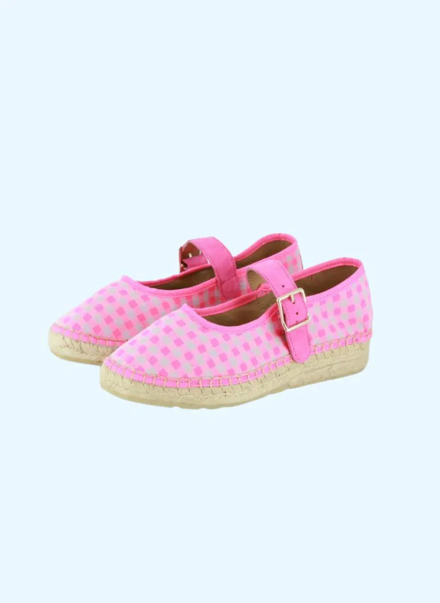 Star Love Ladies Shoes Jane Espadrilles in Fluorescent Gingham Pink