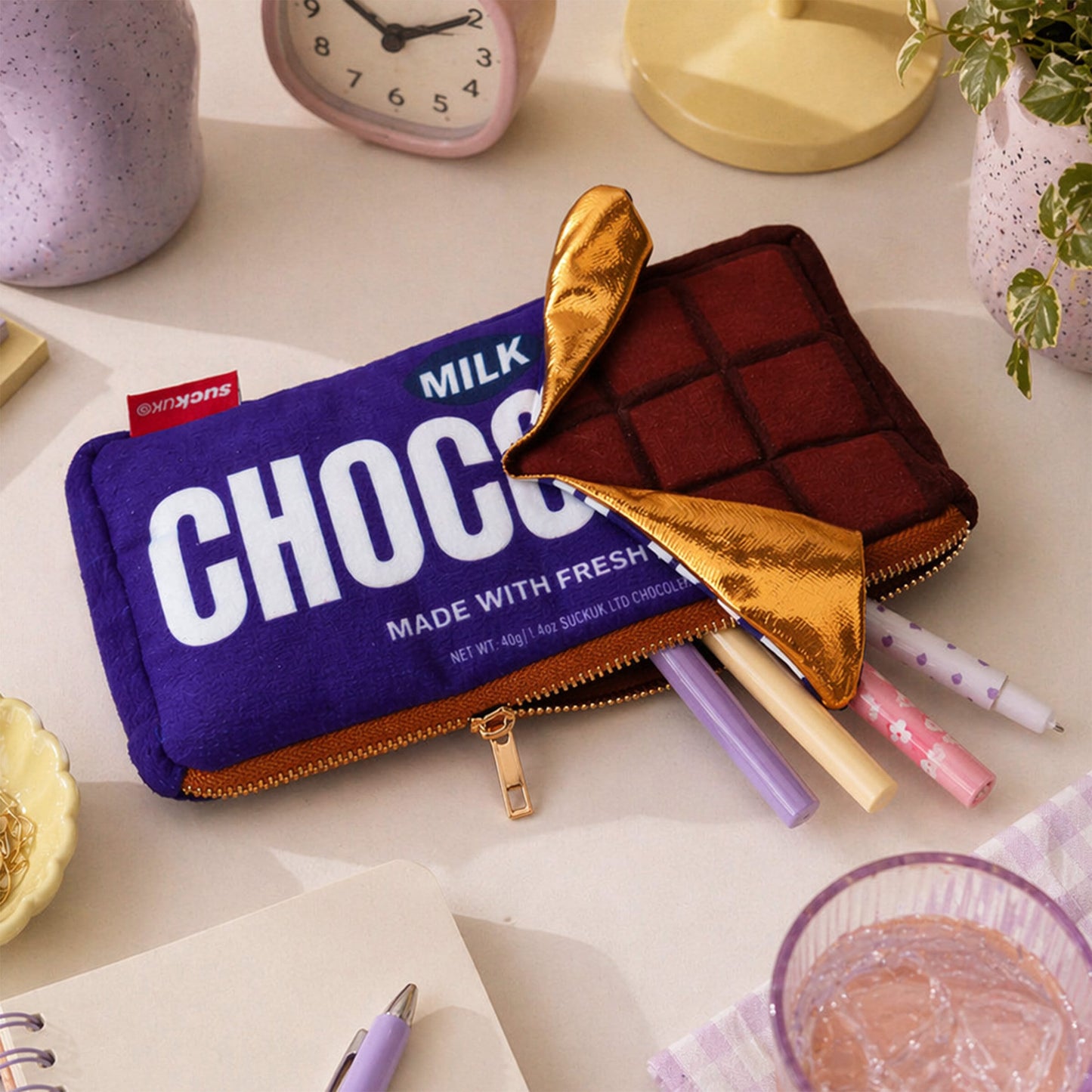 Suck UK Pencil Case Plush Chocolate Zip Pouch