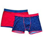 2 Pack Red & Blue Boxers with Grey Spots