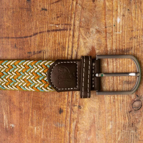 Swole Panda Mens Belts SIZE MEDIUM (30-34") Khaki and Blue Dot Woven Belt