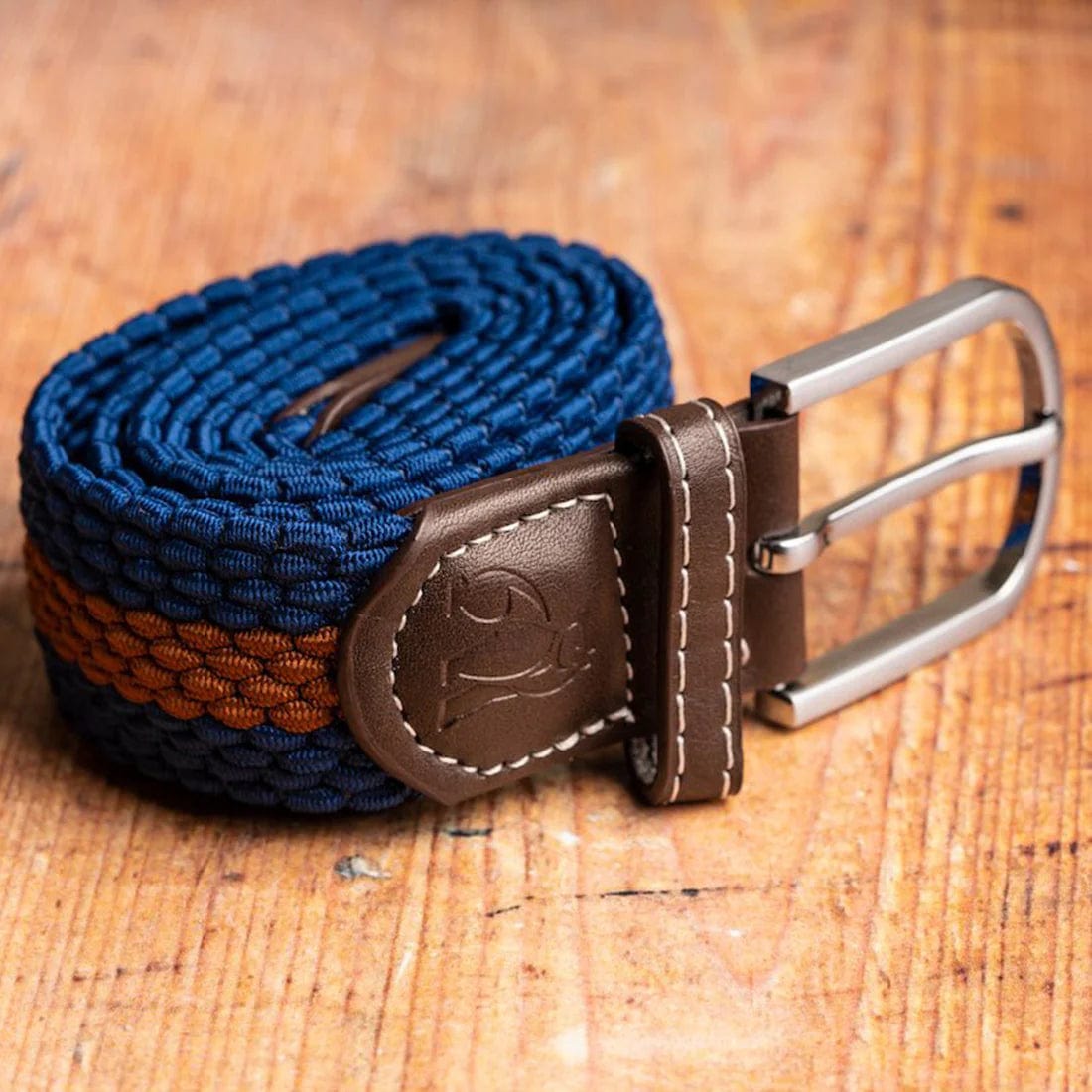 Swole Panda Mens Belts Woven Belt - Blue / Brown Stripe