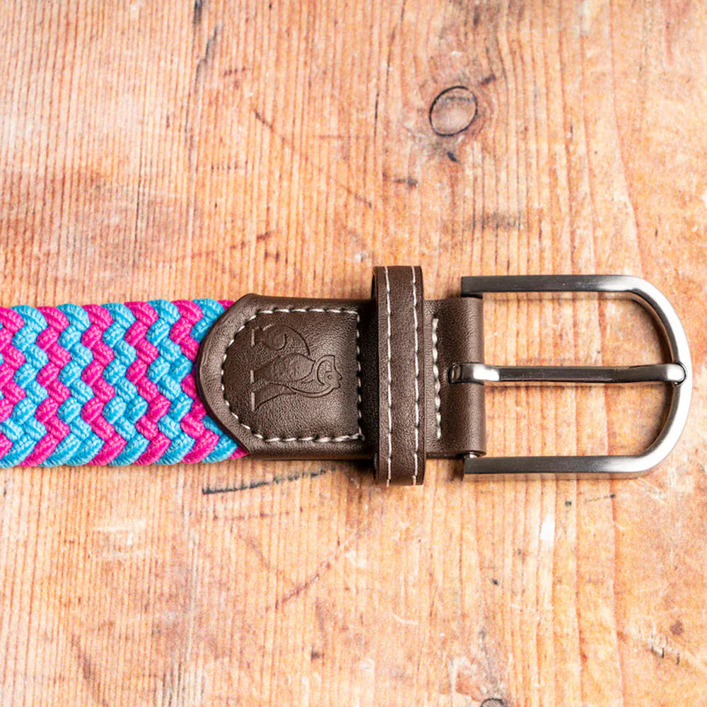 Swole Panda Mens Belts Woven Belt - Blue / Pink Zigzag