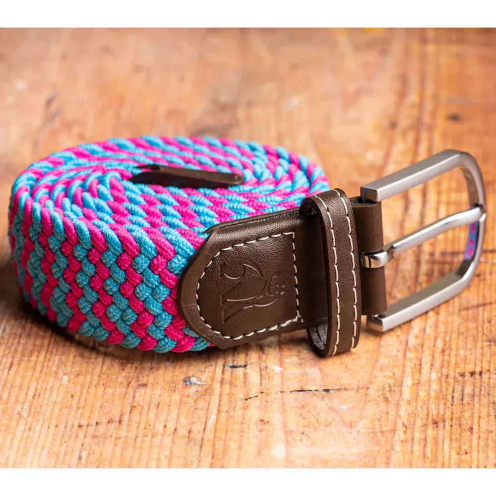 Swole Panda Mens Belts Woven Belt - Blue / Pink Zigzag