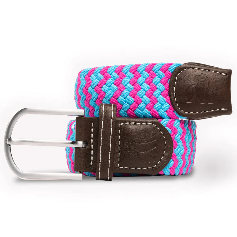 Swole Panda Mens Belts Woven Belt - Blue / Pink Zigzag