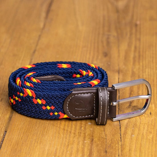 Swole Panda Mens Belts Woven Belt - Blue / Red / Yellow Diagonal Zigzag