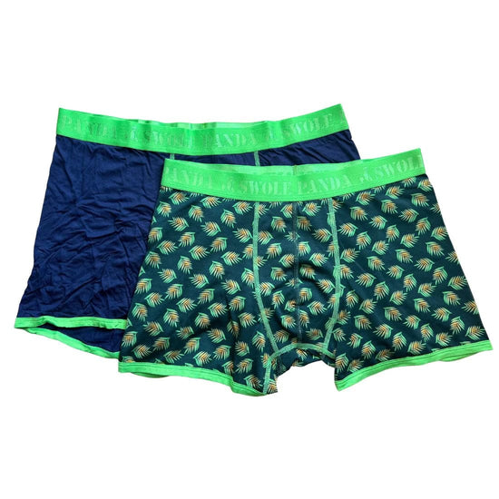 Swole Panda Mens Boxers Bamboo Boxer Twin Pack - Green & Leaves