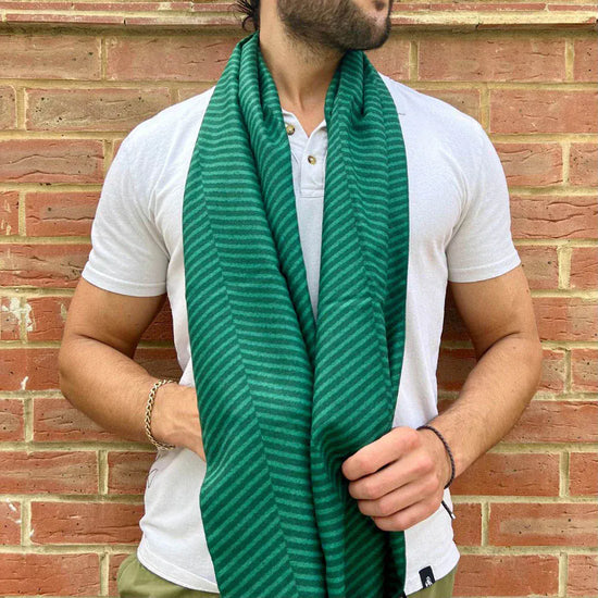 Swole Panda Mens Scarves Green Herringbone Bamboo Scarf