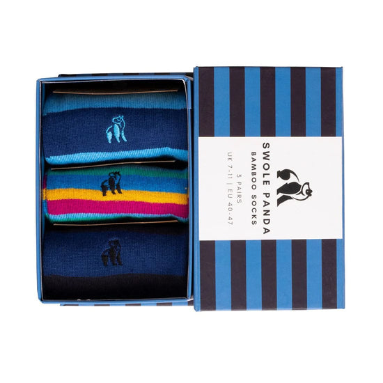Swole Panda Mens Socks Blue Stripe Socks Gift Box