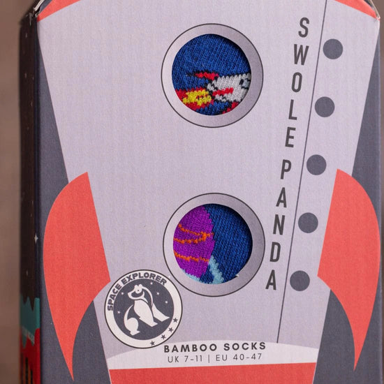 Swole Panda Mens Socks Rocket Sock Box - 2 Pairs of Bamboo Socks Size 7 - 11