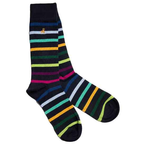Swole Panda Mens Socks SIZE UK 7-11 (US 8-12/EU 40-47) Black Small Striped Bamboo Socks
