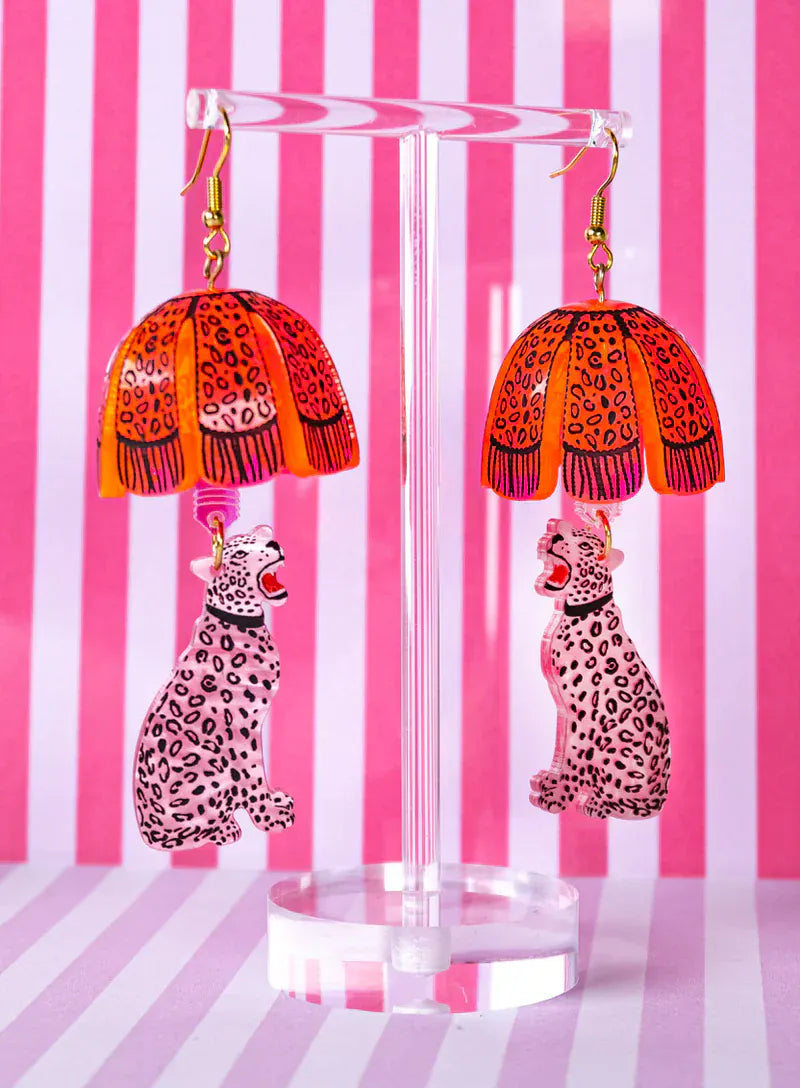 Tatty Devine Earrings Leopard Lamp Shade Earrings - Pink