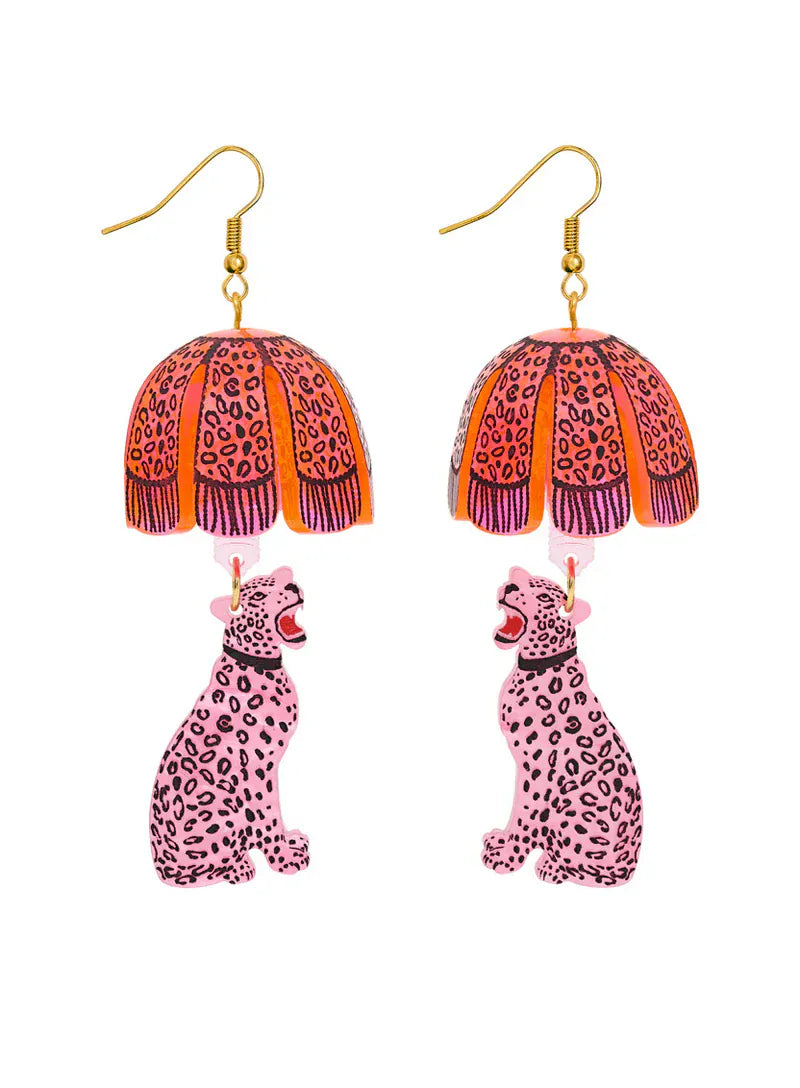 Tatty Devine Earrings Leopard Lamp Shade Earrings - Pink