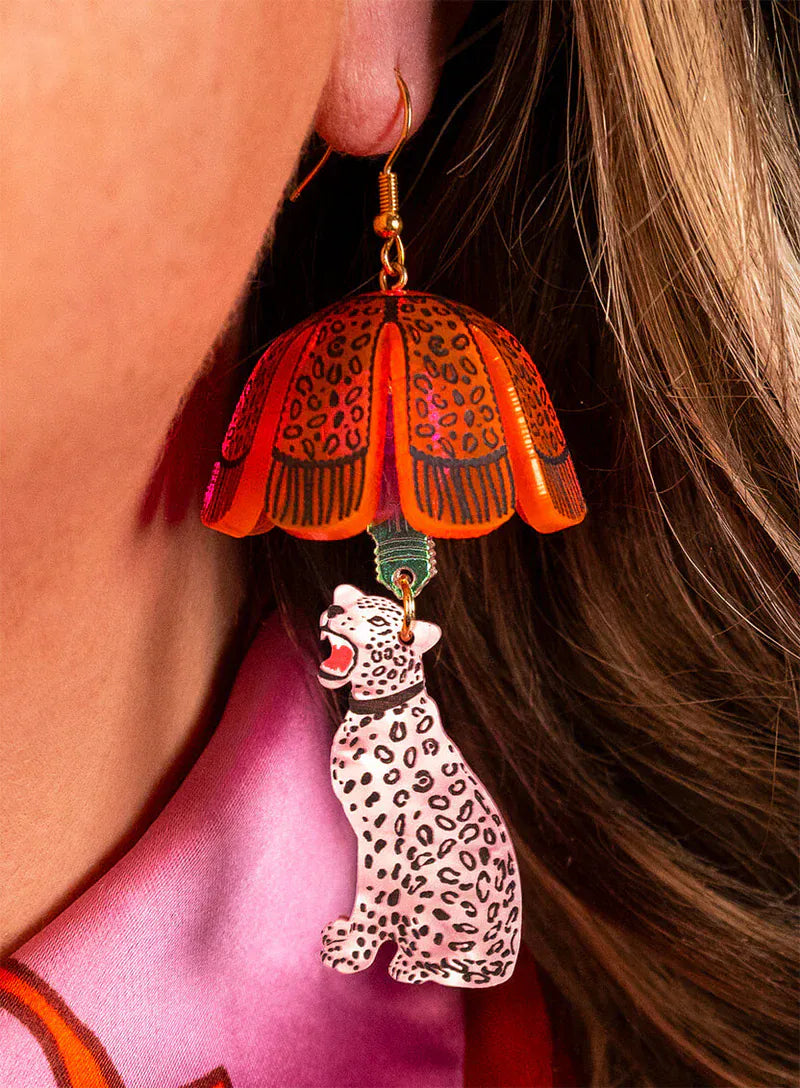 Tatty Devine Earrings Leopard Lamp Shade Earrings - Pink