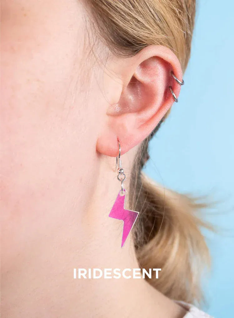 Tatty Devine Jewellery Bolt Charm Earrings - Iridescent on Silver