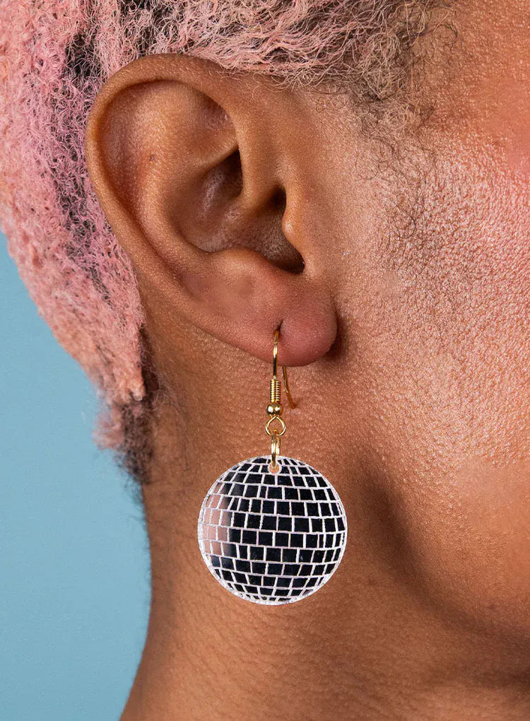Tatty Devine Jewellery Disco Ball Earrings Gold Plated