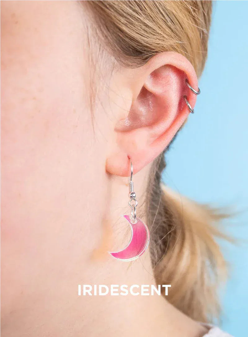 Tatty Devine Jewellery Moon Charm Earrings - Iridescent on Silver