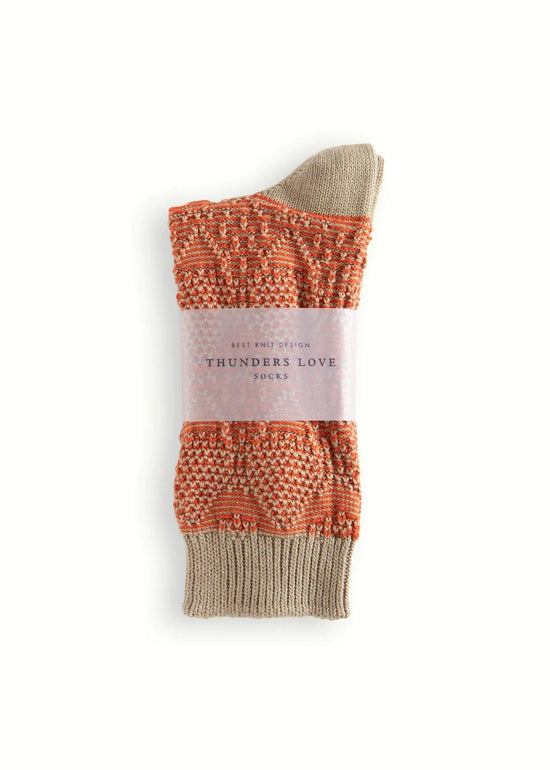Thunders Love Socks LINK Collection Criss-Crossed Beige & Orange Socks