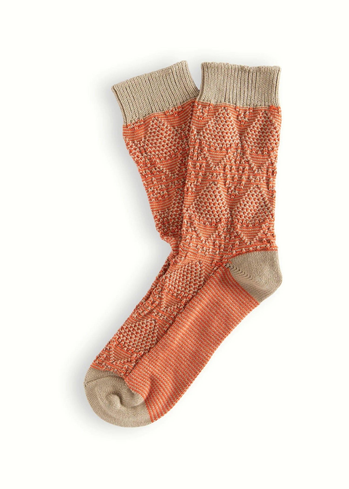 Thunders Love Socks LINK Collection Criss-Crossed Beige & Orange Socks