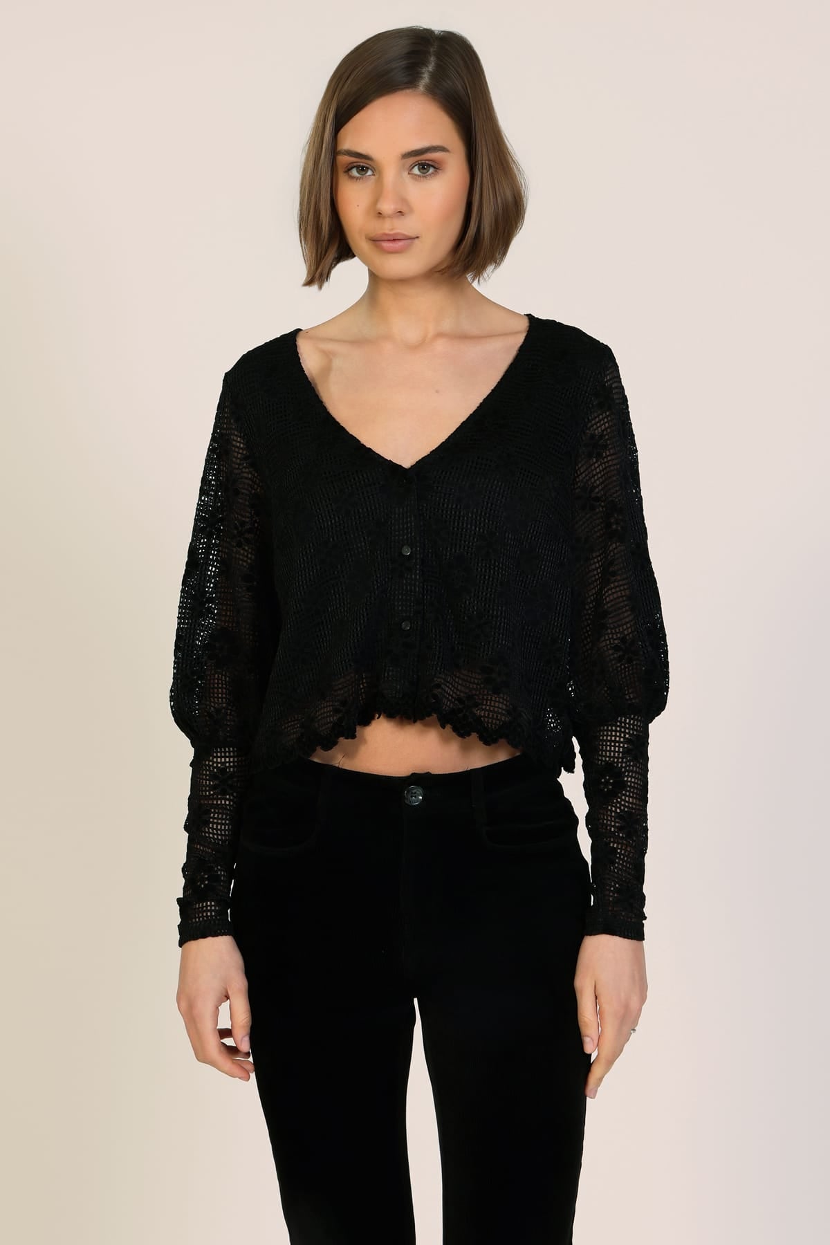 Traffic People Knitwear Funnel Cardigan in Black