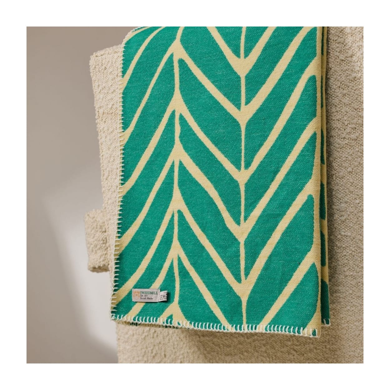 TweedMill Room Decor Cotton Nordic Jade & Cream Blanket
