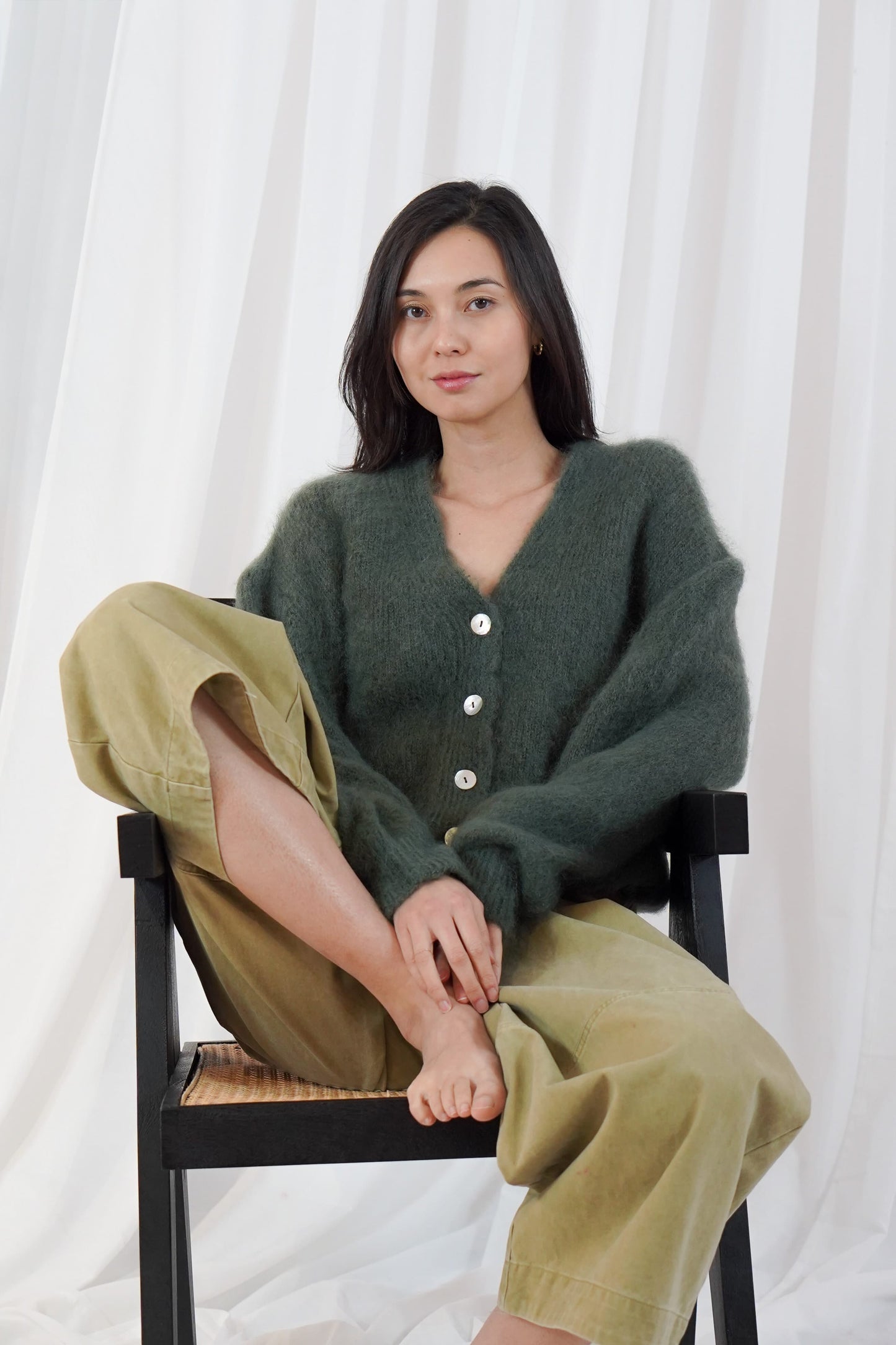 TWINS The Label Knitwear Malia Buttoned Knit in Miltary Green