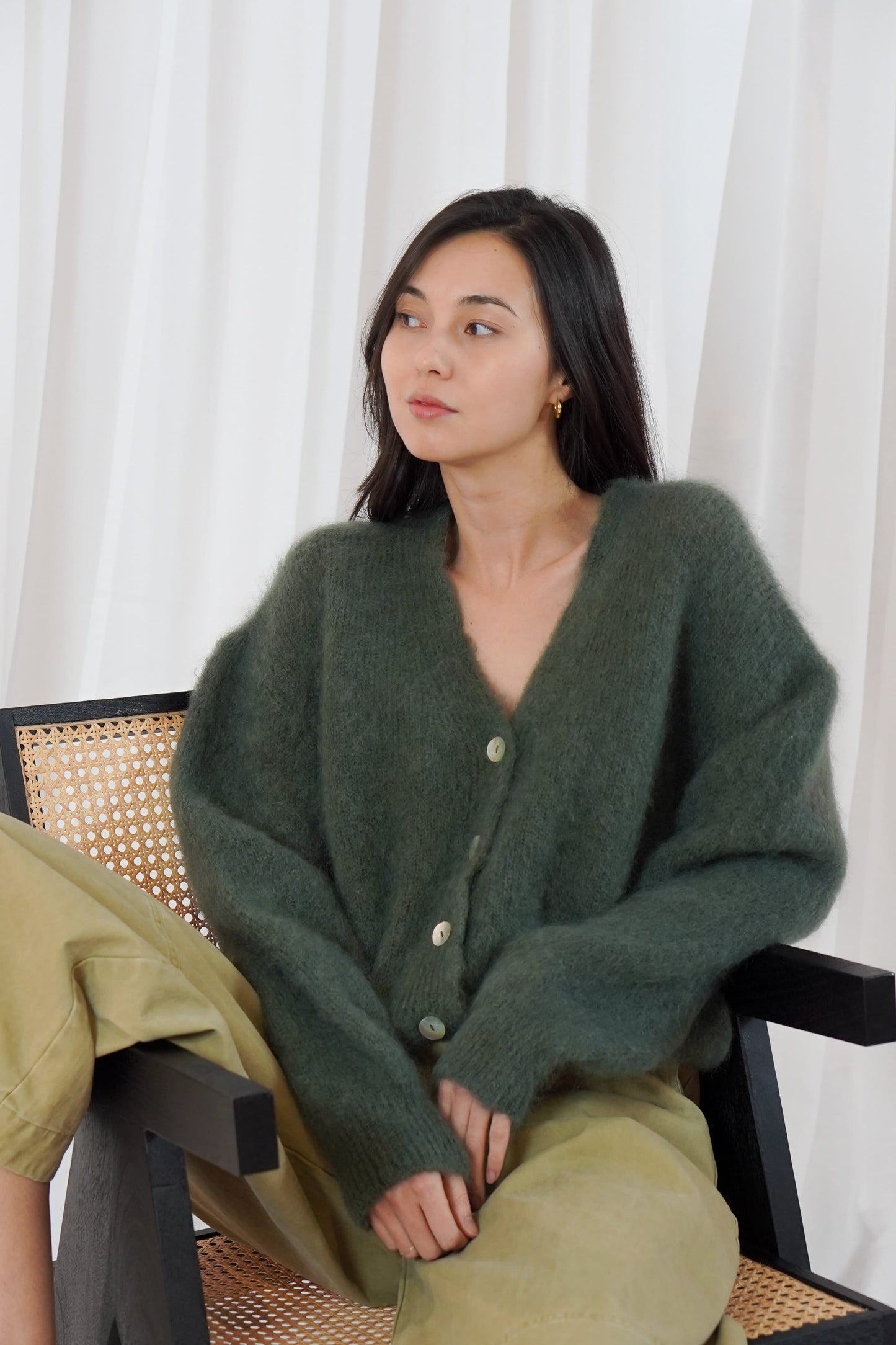 TWINS The Label Knitwear Malia Buttoned Knit in Miltary Green